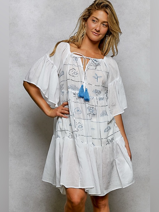 POL Dresses & Skirts - POL Tied Tassel Embroidery Half Flared Sleeve Mini Dress
